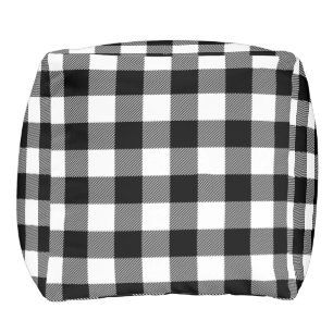 Black White Buffalo Plaid Farmhouse Decor Pouf