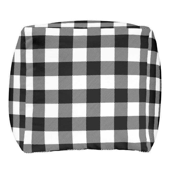Black White Buffalo Plaid Farmhouse Decor Pouf (Right)