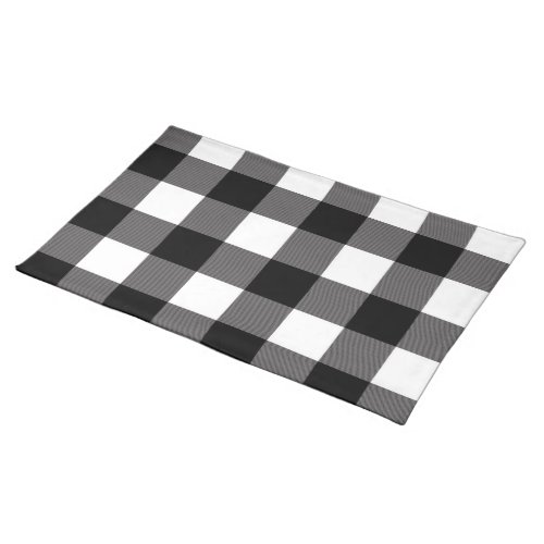 Black White Buffalo Plaid Gingham Checkered Square Cloth Placemat