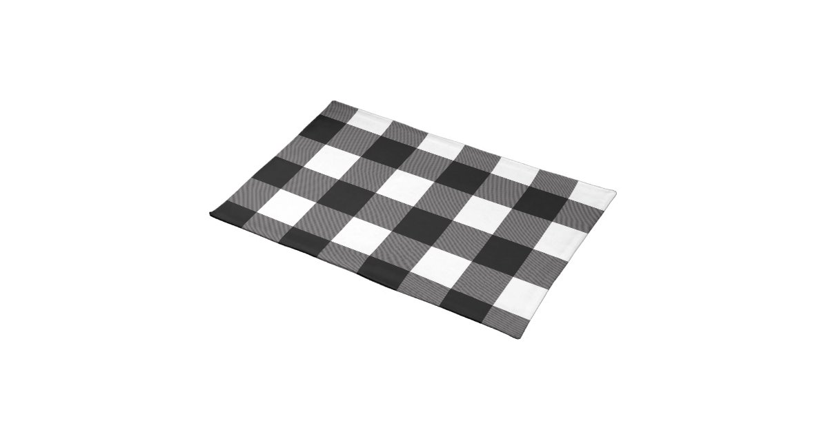 Black White Buffalo Plaid Gingham Checkered Square Cloth Placemat Zazzle