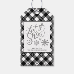 Black White Buffalo Plaid LET IT SNOW Snowflakes Gift Tags