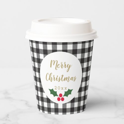 Black White Buffalo Plaid Merry Christmas 2021 Paper Cups