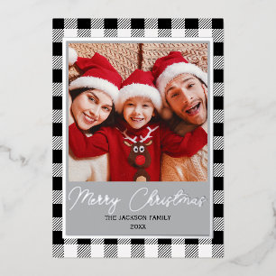 Black & White Buffalo Plaid Merry Christmas Card