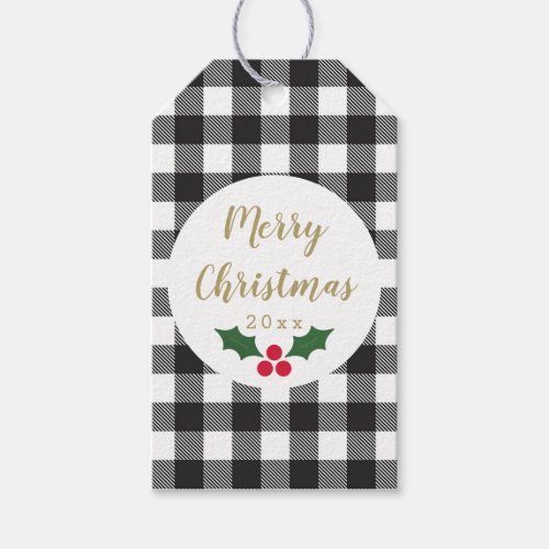 Black White Buffalo Plaid Merry Christmas Gift Tags