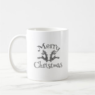 Black White Buffalo Plaid Merry Christmas Reindeer Coffee Mug