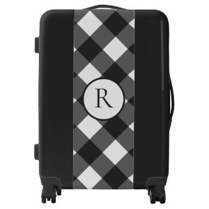 Black White Buffalo Plaid Monogram Medium Luggage