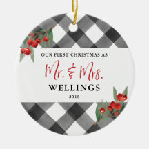Black & White Buffalo Plaid Newlywed Mr and Mrs
