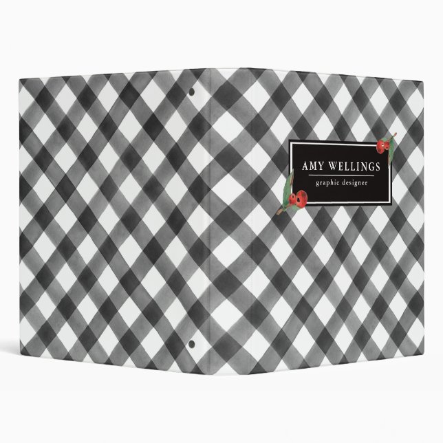 Black & White Buffalo Plaid Organization Custom 3 Ring Binder (Background)