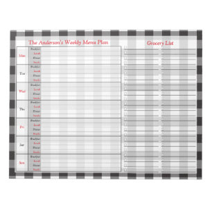 Black White Buffalo Plaid Personalized Menu Plan Notepad