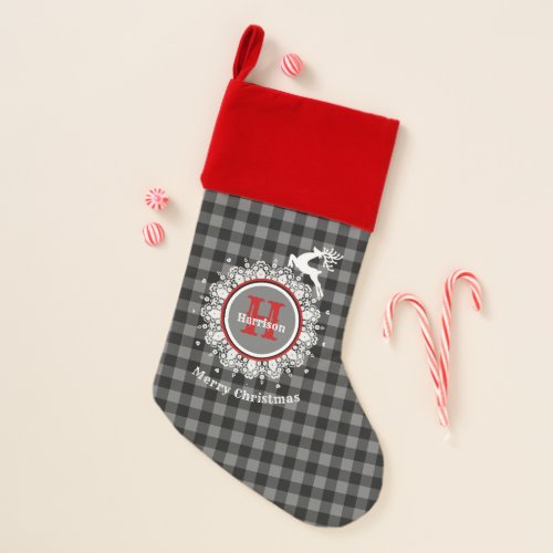 Black White Buffalo Plaid Personalized Monogram Christmas Stocking