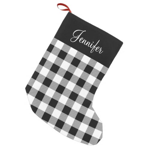 Black  White Buffalo Plaid Personalized Small Christmas Stocking