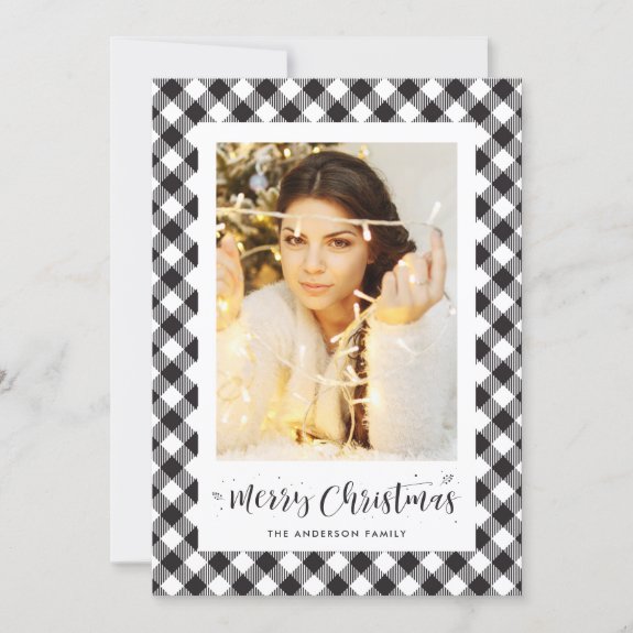 Black White Buffalo Plaid Photo Christmas Card