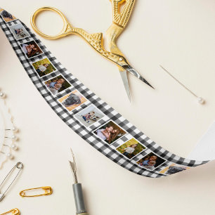 Black & White Buffalo Plaid Photo Satin Ribbon