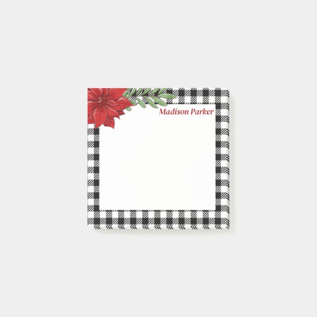 Black &White Buffalo Plaid Poinsettia  Post-it Notes (Front)