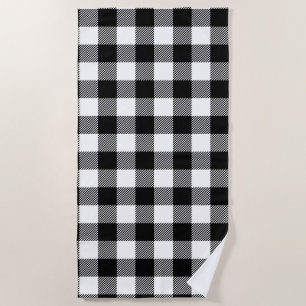 Black White Buffalo Plaid with Twill Beach Towel