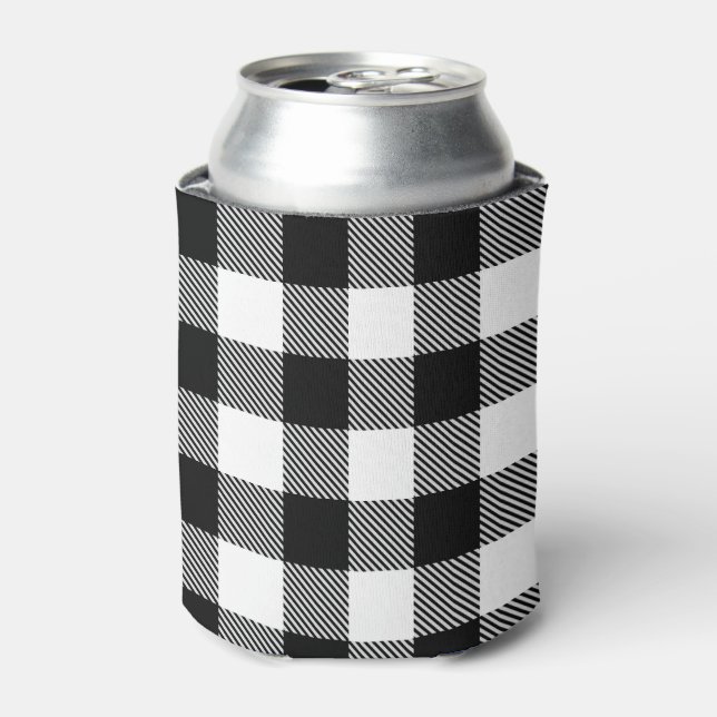 Black White Buffalo Plaid with Twill Can Cooler (Can Front)