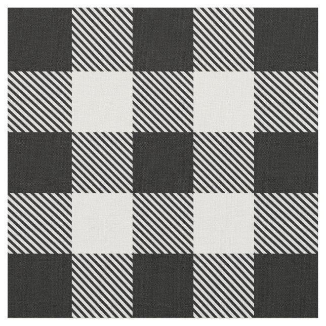 Black White Buffalo Plaid with Twill Fabric (Close Up)