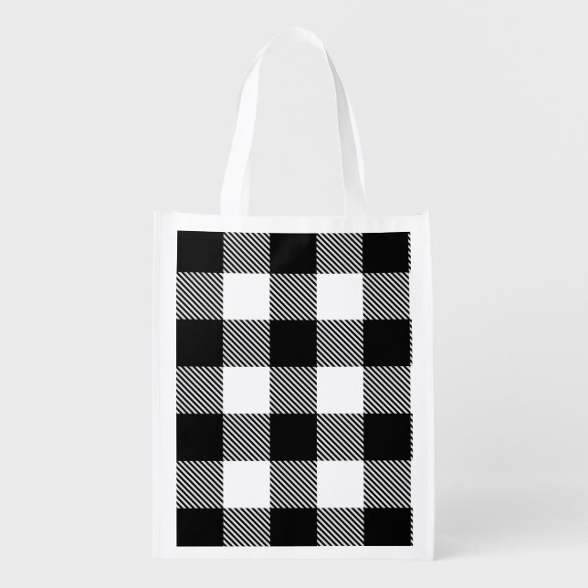 Black White Buffalo Plaid with Twill Grocery Bag (Front)