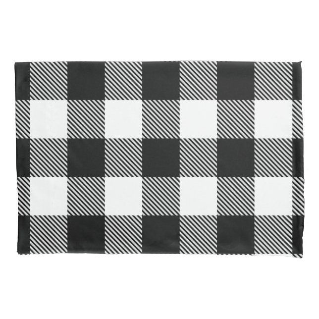 Black White Buffalo Plaid with Twill Pillow Case (Front)