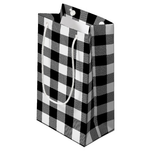 Black White Buffalo Plaid with Twill Small Gift Bag