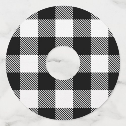 Black White Buffalo Plaid with Twill Wine Glass Tag