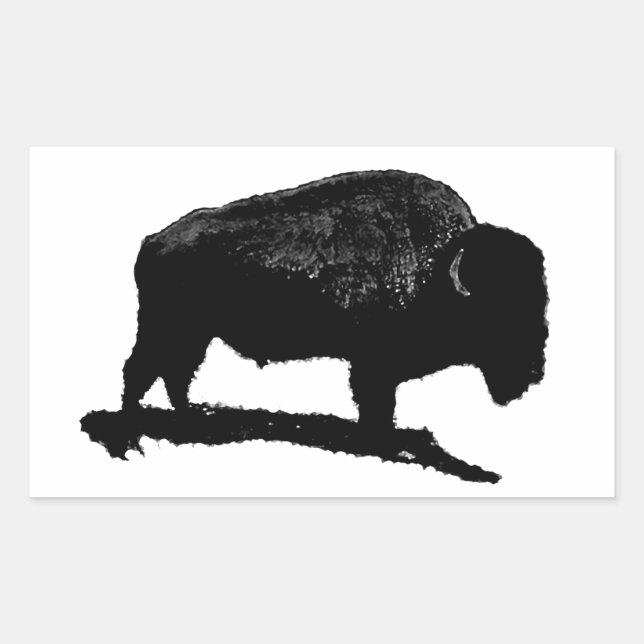 Black & White Buffalo Rectangular Sticker (Front)
