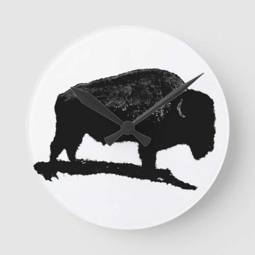 Black  White Buffalo Round Clock