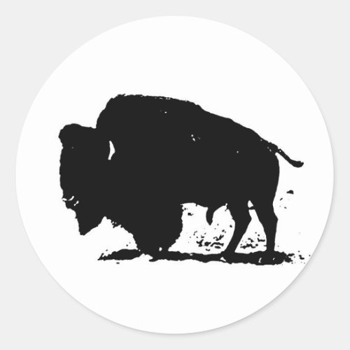 Black  White Buffalo Silhouette Classic Round Sticker