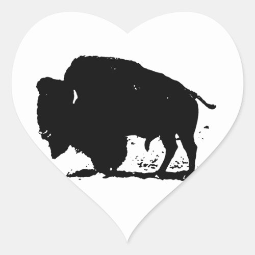 Black  White Buffalo Silhouette Heart Sticker