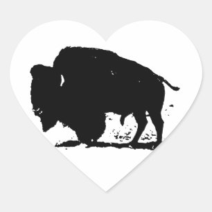 Black & White Buffalo Silhouette Heart Sticker