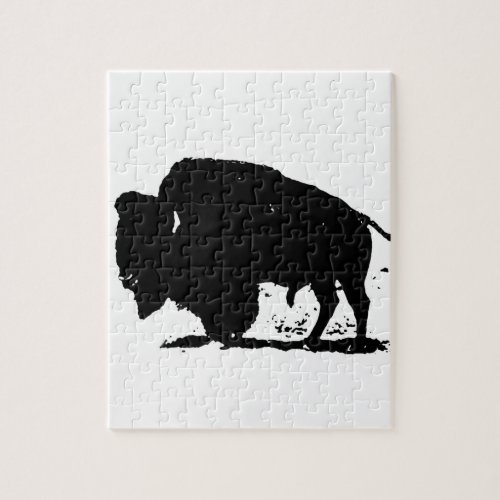 Black  White Buffalo Silhouette Jigsaw Puzzle