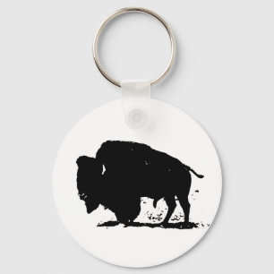 Black & White Buffalo Silhouette Keychain
