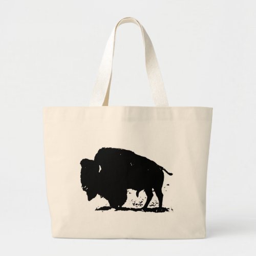 Black  White Buffalo Silhouette Large Tote Bag