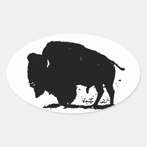Black  White Buffalo Silhouette Oval Sticker