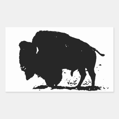 Black  White Buffalo Silhouette Rectangular Sticker