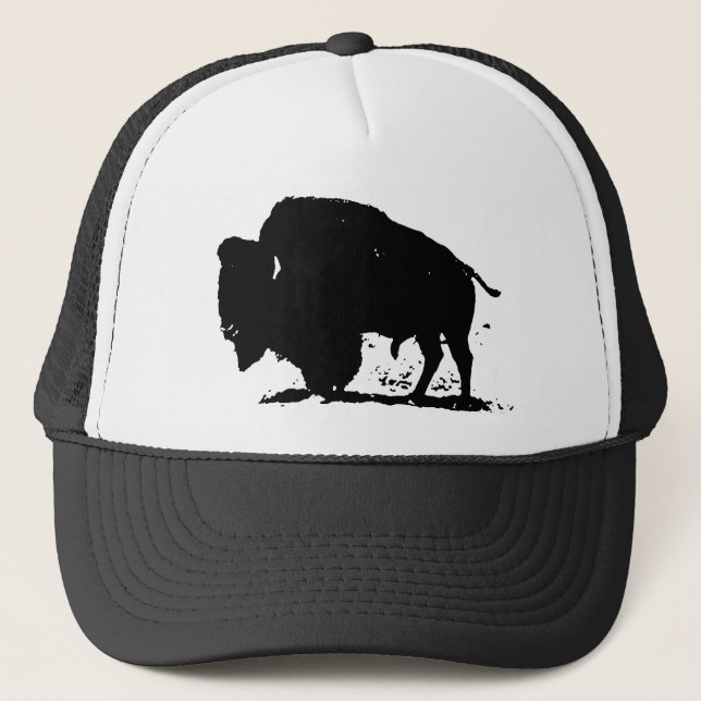 Black & White Buffalo Silhouette Trucker Hat (Front)