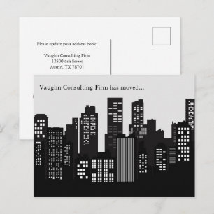 Black White Building Skyline Business Moving Announcement Postcard