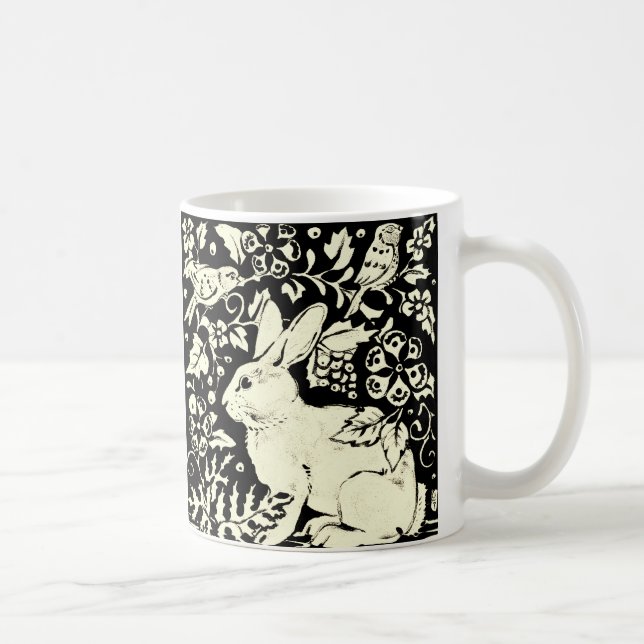 Black & White Bunny Rabbit Bird Easter Elegant Art Coffee Mug (Right)
