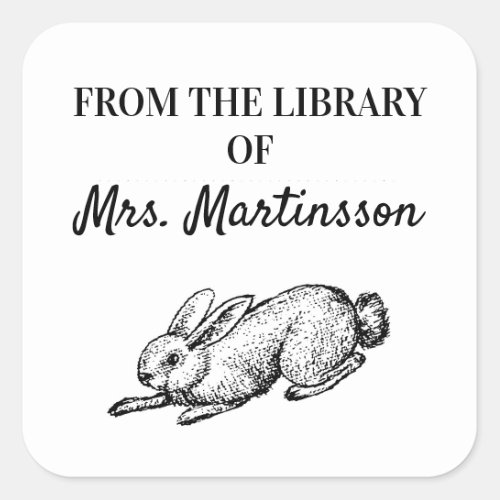 Black White Bunny Rabbit Teacher From Library Of Square Sticker