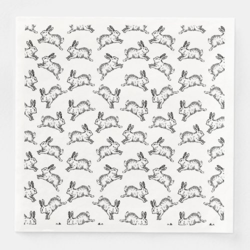 Black  White Bunny Rabbits Paper Dinner Napkins