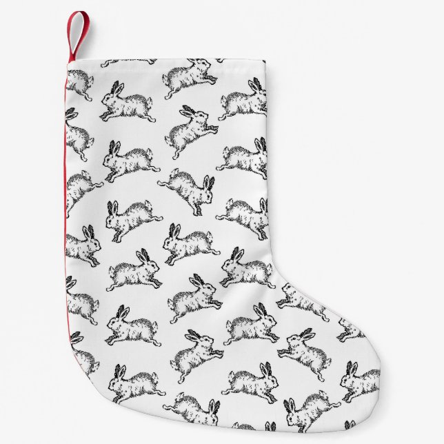 Black & White Bunny Rabbits Small Christmas Stocking (Front)