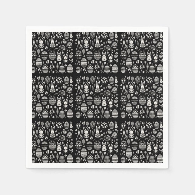 Black & White Bunny Trail Pattern Napkins (Front)