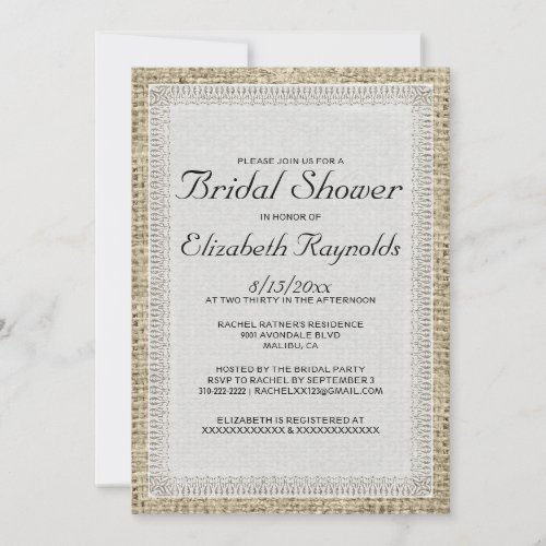 Black &amp; White Burlap Bridal Shower Invitations