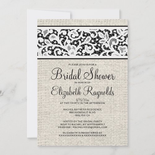 Black White Burlap Linen Bridal Shower Invitations