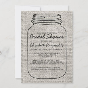Black White Burlap Mason Jar Bridal Shower Invites