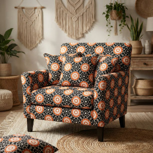 Black White Burnt Orange Moroccan Mosaic Geometric Fabric