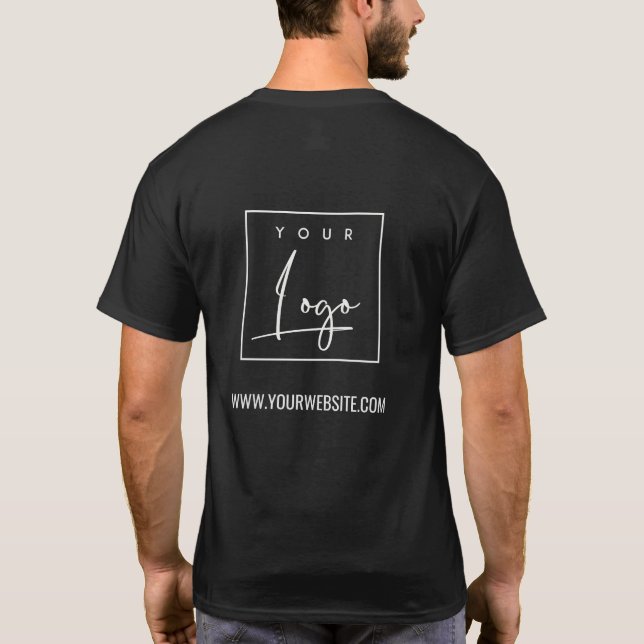 Black White Business Add Your Logo Name Website T-Shirt (Back)