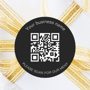 Black white business bar restaurant menu qr code classic round sticker