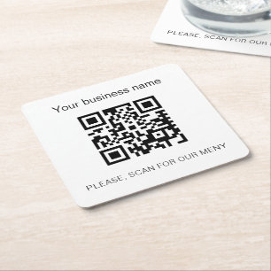 Black white business bar restaurant menu qr code square paper coaster