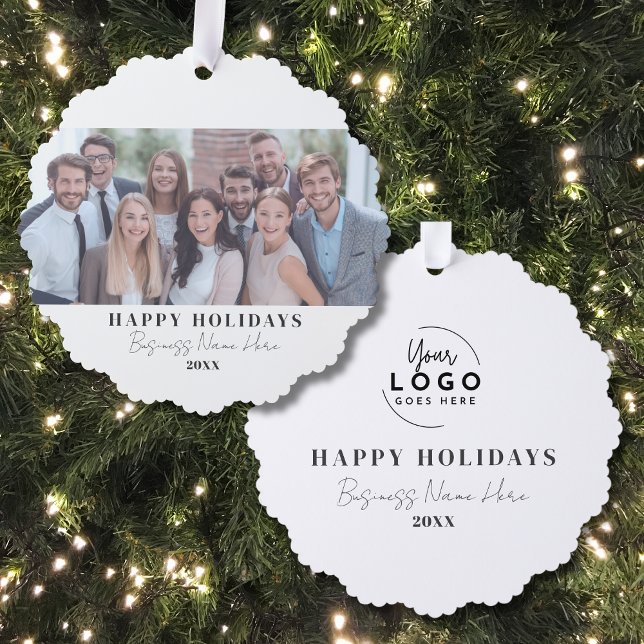 Black White Business Christmas Ornament Card (Corporate Business Happy Holidays Christmas Ornament Card)